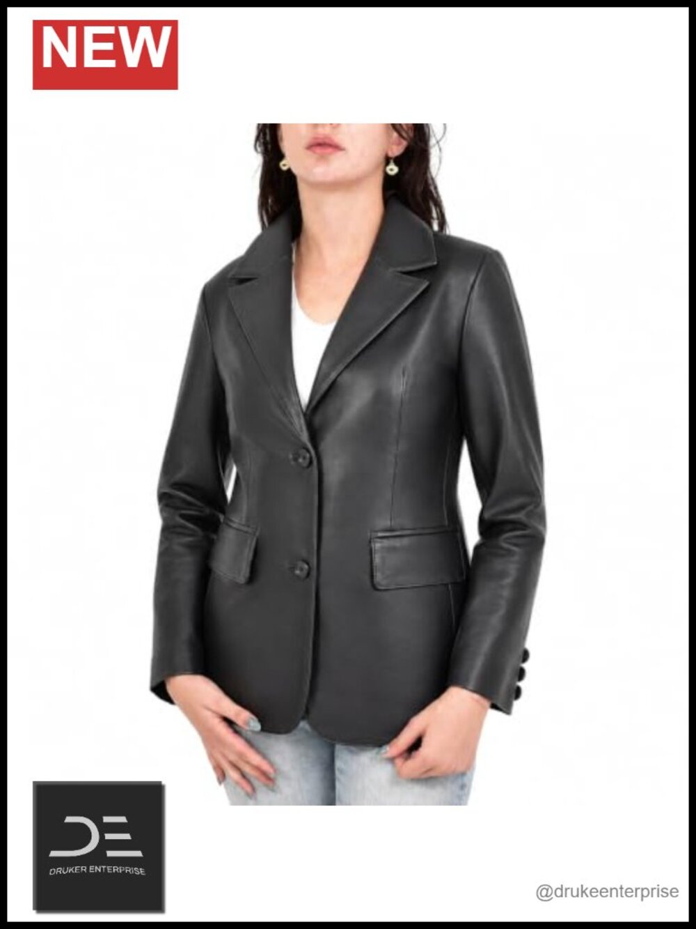 Lambskin Leather Blazer Womens Notch Collar 2 Button Suit Jacket Business Casual